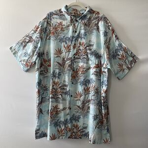 Campia Rayon Hawaiian Shirt Tropical Floral Blue Men's Size 2XLT
